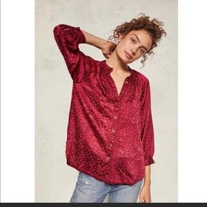 Anthropologie Susanna Velvet Burnout Semi-Sheer Buttondown Blouse S l